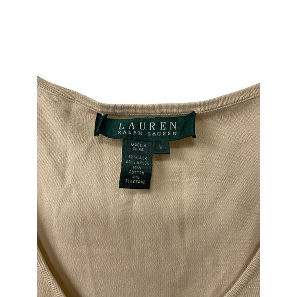 Lauren by Ralph Lauren V Neck Silk Blend Tank Top Beige Color Large - Picture 3 of 4
